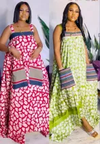 Strap Multi-Color Print Loose Maxi Dress