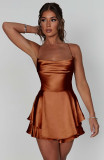 Summer Sexy Solid Color Strap Low Back Slim Waist Short Dress