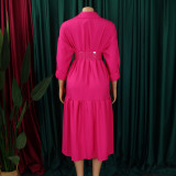 Women's Turndown Collar Solid Color Fashion Loose Casual Button Irregular Shirt Dress