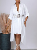 Women's Turndown Collar Solid Color Fashion Loose Casual Button Irregular Shirt Dress