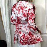 Ladies Trendy Jacket Button Turndown Collar Long Sleeve Print Blazer