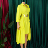 Women's Turndown Collar Solid Color Fashion Loose Casual Button Irregular Shirt Dress