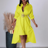 Women's Turndown Collar Solid Color Fashion Loose Casual Button Irregular Shirt Dress