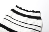 Summer Lace-Up Deep V Low Back Tops High Waist Slim Striped Skirt Two Piece Set