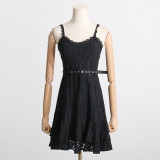 Summer Style Embroidery Sexy Strap Ruffle Slim Waist Women Short Dress