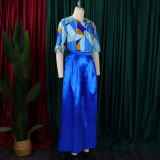 Women's Printed Short Sleeve Shirt Casual Loose Wide Leg Pants African Two-Piece Suit