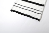 Summer Lace-Up Deep V Low Back Tops High Waist Slim Striped Skirt Two Piece Set