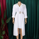 Women's Turndown Collar Solid Color Fashion Loose Casual Button Irregular Shirt Dress