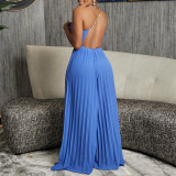 Summer Fashion Sexy Chain Halter Neck Sexy Low Back High Waist Wide Leg Pleated Jumpsuit