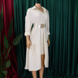 Women's Turndown Collar Solid Color Fashion Loose Casual Button Irregular Shirt Dress