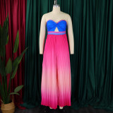 Women's Summer Sexy Strapless Low Back Fashion Gradient Color Wide Leg Jumpsuit