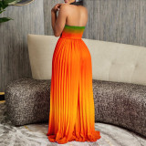 Women's Summer Sexy Strapless Low Back Fashion Gradient Color Wide Leg Jumpsuit