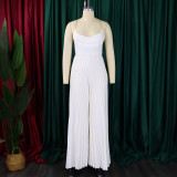 Summer Fashion Sexy Chain Halter Neck Sexy Low Back High Waist Wide Leg Pleated Jumpsuit