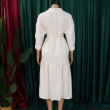 Women's Turndown Collar Solid Color Fashion Loose Casual Button Irregular Shirt Dress