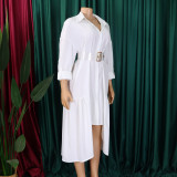 Women's Turndown Collar Solid Color Fashion Loose Casual Button Irregular Shirt Dress