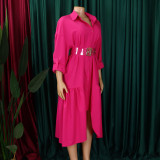 Women's Turndown Collar Solid Color Fashion Loose Casual Button Irregular Shirt Dress