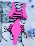 Sexy Solid Color Lace-Up One Piece Swimsuit