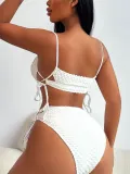Women Solid Color Sexy Drawstring Two Piece Bikini Swimsuit
