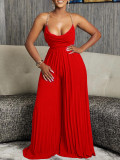 Summer Fashion Sexy Chain Halter Neck Sexy Low Back High Waist Wide Leg Pleated Jumpsuit