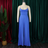 Summer Fashion Sexy Chain Halter Neck Sexy Low Back High Waist Wide Leg Pleated Jumpsuit