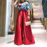 Women's Printed Short Sleeve Shirt Casual Loose Wide Leg Pants African Two-Piece Suit