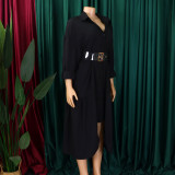Women's Turndown Collar Solid Color Fashion Loose Casual Button Irregular Shirt Dress