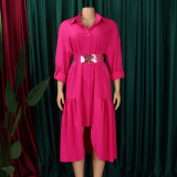 Women's Turndown Collar Solid Color Fashion Loose Casual Button Irregular Shirt Dress