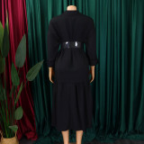 Women's Turndown Collar Solid Color Fashion Loose Casual Button Irregular Shirt Dress