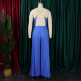 Summer Fashion Sexy Chain Halter Neck Sexy Low Back High Waist Wide Leg Pleated Jumpsuit