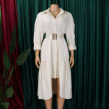 Women's Turndown Collar Solid Color Fashion Loose Casual Button Irregular Shirt Dress
