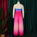 Women's Summer Sexy Strapless Low Back Fashion Gradient Color Wide Leg Jumpsuit