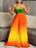 Women's Summer Sexy Strapless Low Back Fashion Gradient Color Wide Leg Jumpsuit