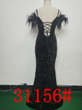 Women Herringbone ostrich velvet sequined mermaid evening dress