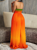 Women's Summer Sexy Strapless Low Back Fashion Gradient Color Wide Leg Jumpsuit