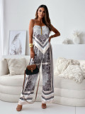 Fashionable Printed Strap Vest Wide Leg Pants Two Piece Set Women's Clothing