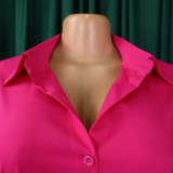 Women's Turndown Collar Solid Color Fashion Loose Casual Button Irregular Shirt Dress
