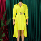 Women's Turndown Collar Solid Color Fashion Loose Casual Button Irregular Shirt Dress