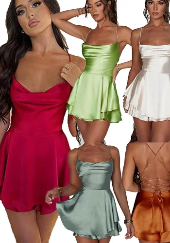 Summer Sexy Solid Color Strap Low Back Slim Waist Short Dress