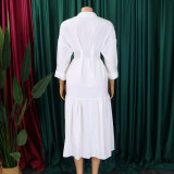Women's Turndown Collar Solid Color Fashion Loose Casual Button Irregular Shirt Dress