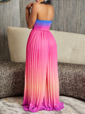 Women's Summer Sexy Strapless Low Back Fashion Gradient Color Wide Leg Jumpsuit