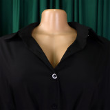 Women's Turndown Collar Solid Color Fashion Loose Casual Button Irregular Shirt Dress