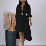 Women's Turndown Collar Solid Color Fashion Loose Casual Button Irregular Shirt Dress