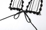 Summer Lace-Up Deep V Low Back Tops High Waist Slim Striped Skirt Two Piece Set