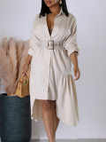 Women's Turndown Collar Solid Color Fashion Loose Casual Button Irregular Shirt Dress