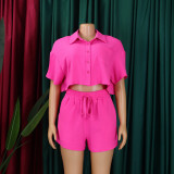 Women's Summer Casual Turndown Collar Short Sleeve Shirt Shorts Fashionable African Two Piece Set