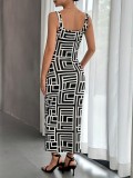 Women summer U-neck sleeveless print dress