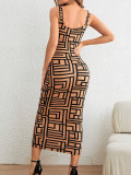 Women summer U-neck sleeveless print dress