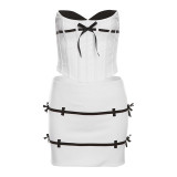 Women jacquard Lace-Up herringbone Strapless Top and Bodycon skirt two-piece set