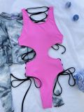 Sexy Solid Color Lace-Up One Piece Swimsuit