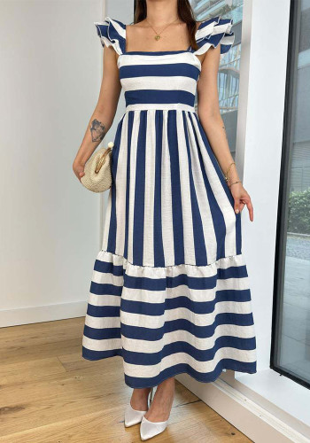 Summer Women elegant Off Shoulder stripe Strap Dress